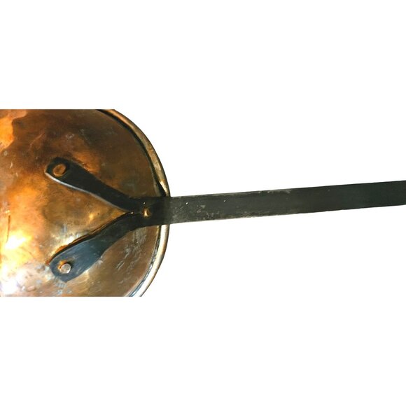 Antique Large Hand Forged French Copper Pots With Brass Handles 23"L 25"L - Picture 6 of 16